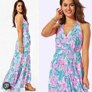 Lilly Pulitzer Taylee Pink and Blue Floral Maxi Dress size 8